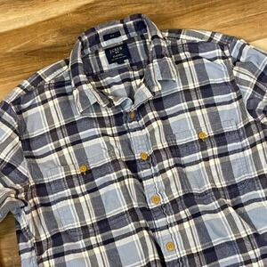 J.Crew Mens Slim Fit Flannel Shirt Blue White Plaid Long Sleeve Large L Cotton